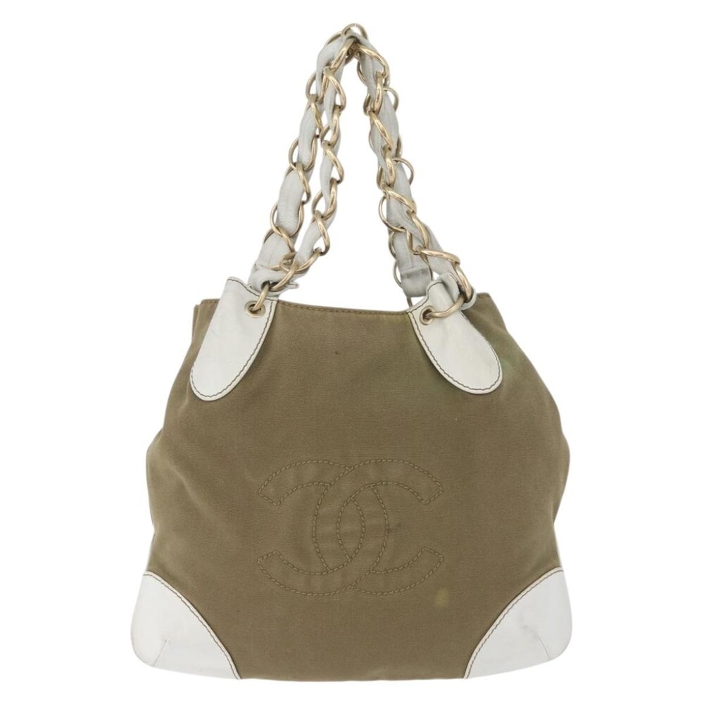 Chanel Canvas Chain Tote Bag Beige